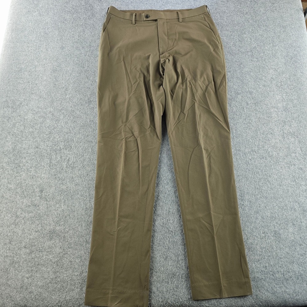 Uniqlo Kando Flat Front Dress Pants Mens 32x33 Olive Green Trousers Chinos